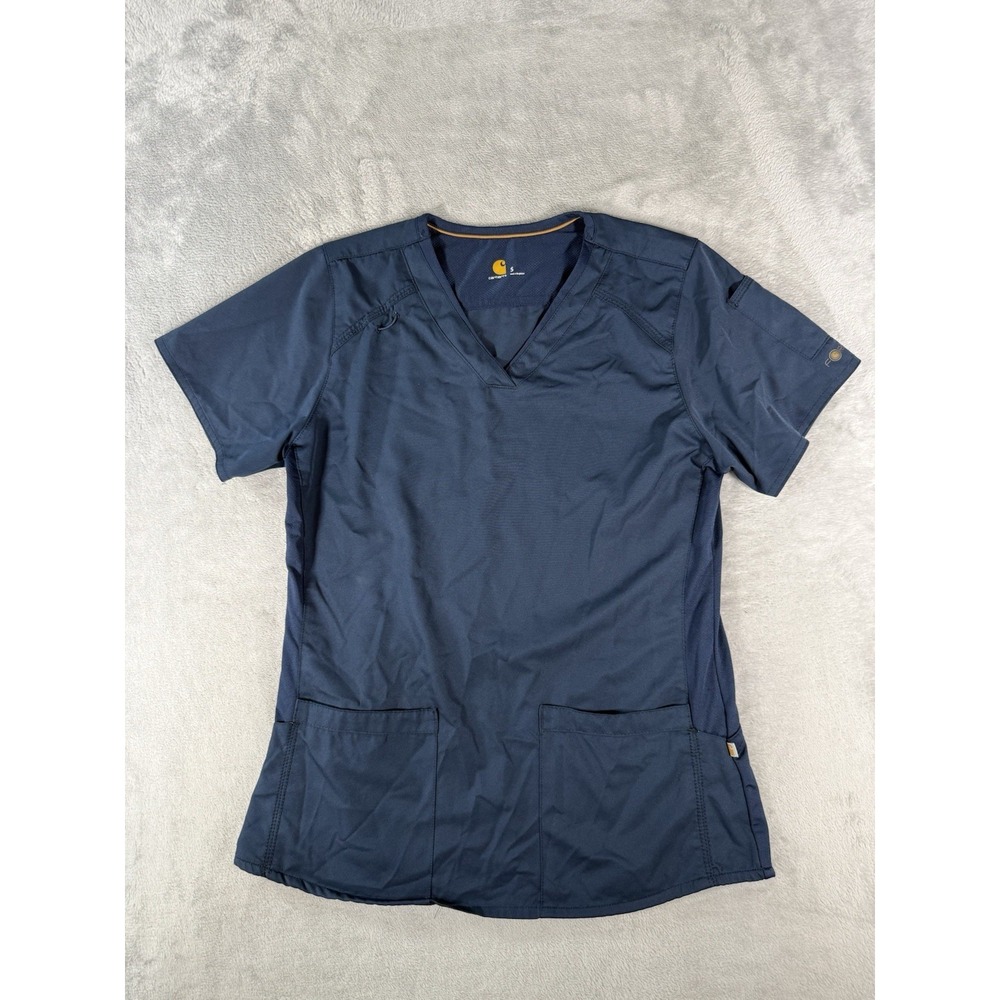 Carhartt Force Scrub Top Womens Small Blue Modern Fit V Neck Healthcare Workwear